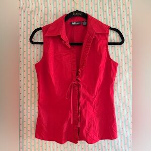 INC International Concepts Red Sleeveless Ruffled Tie-Front Top
